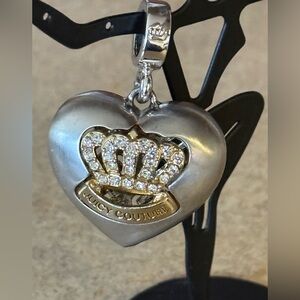 Juicy Couture Double Sided Puffy Heart Crown Pendant w/ Rhinestones